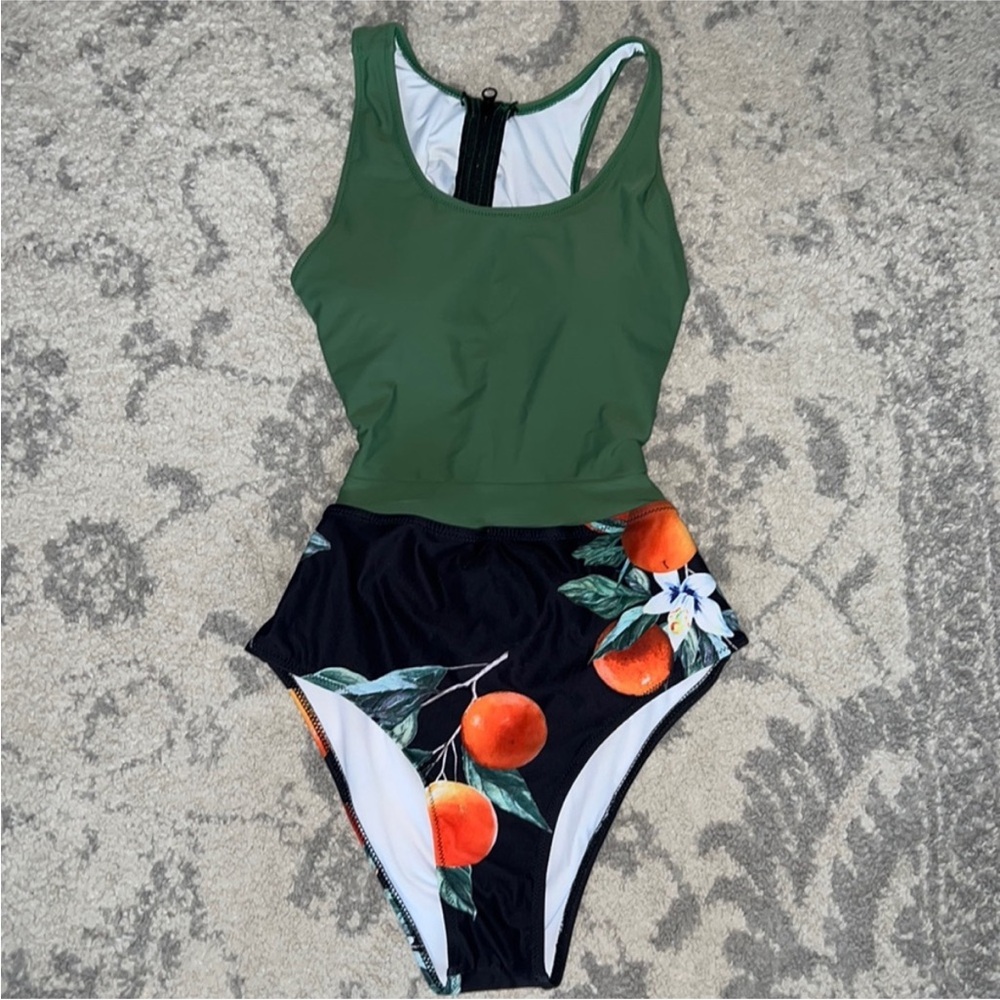 Green and Black Floral Swimsuit